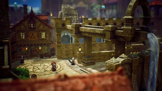Главный герой HD-2D экшен-RPG The Adventures of Elliot исследует город.